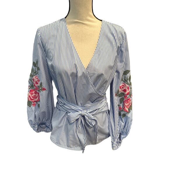 Women’s I.N.C. Embroidered Floral Wrap Top. Size Medium. - Picture 1 of 3